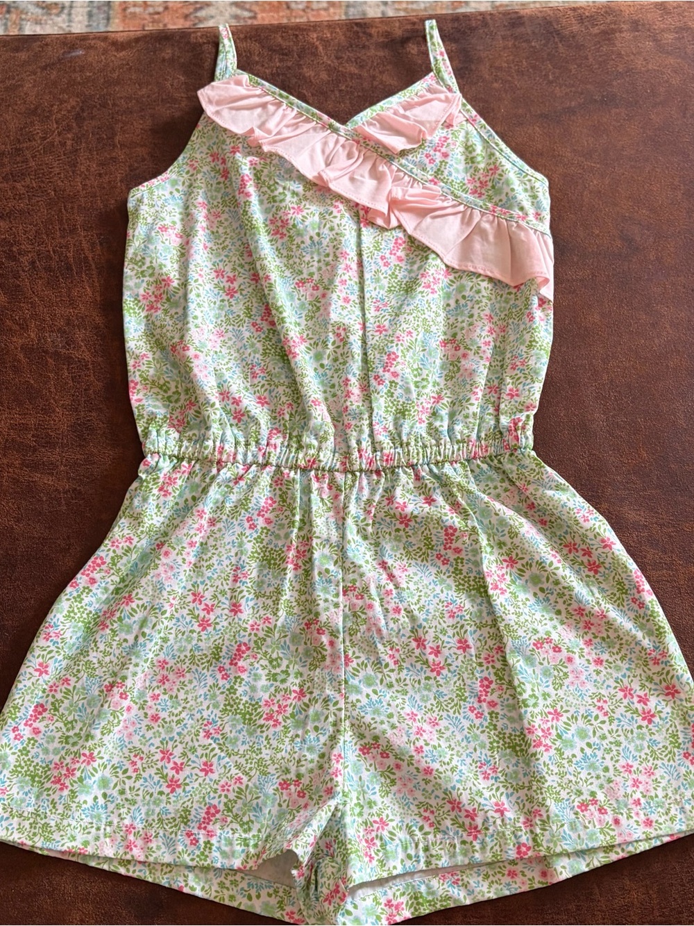 NWT James & Lottie Floral Ruffle Romper in Pink & Green